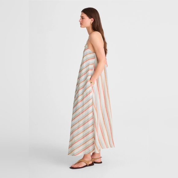 Madewell Striped V-Neck Midi Dress in 100% Linen - Picture 3 of 11
